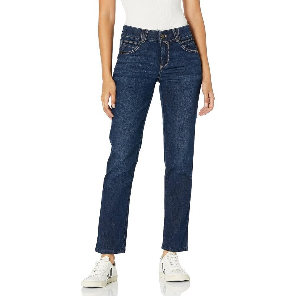 Women's Petite Ab Solution Straight Leg Jeans Indigo Size 12 Slimming